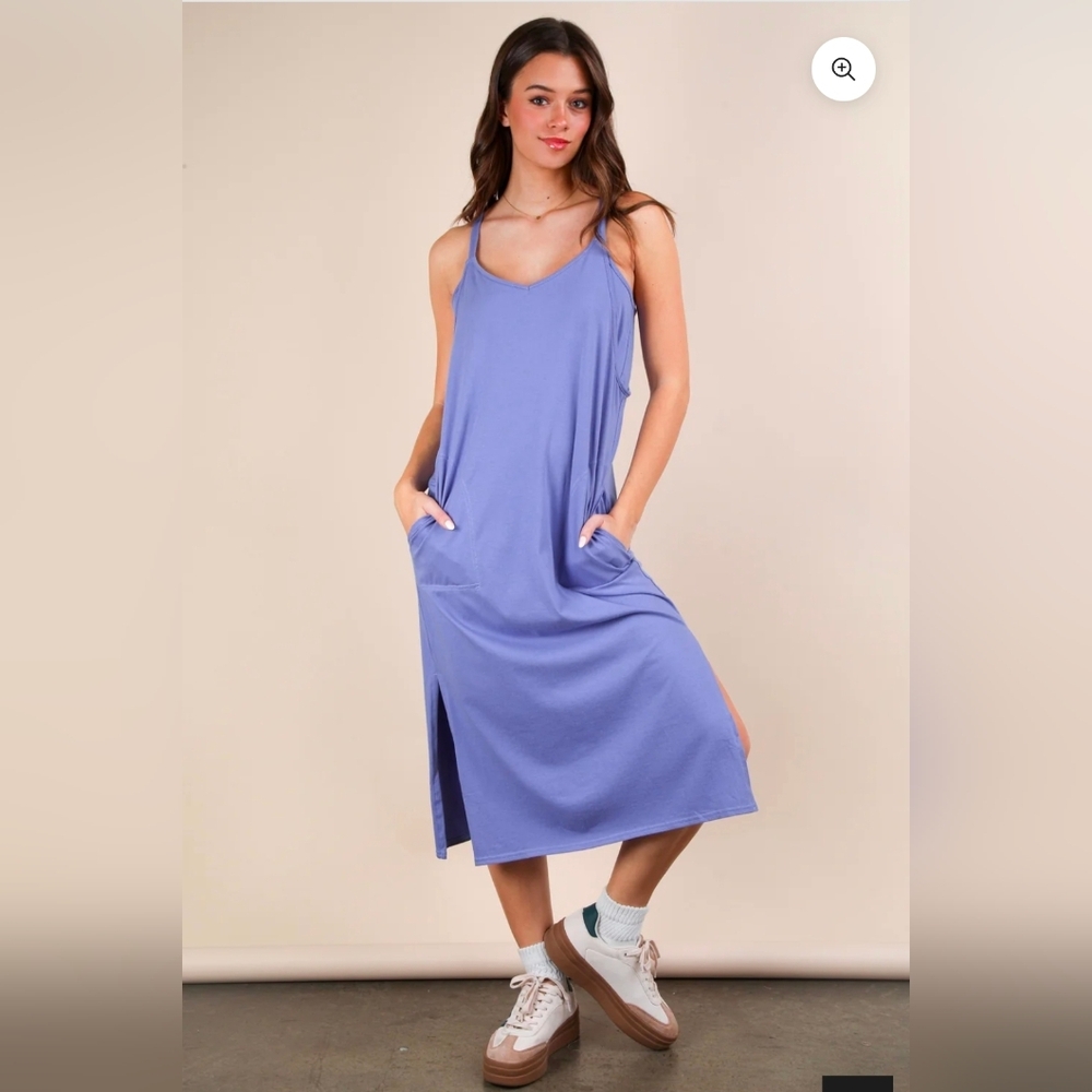 JV-neck Sleeveless Casual Comfy Midi Dress